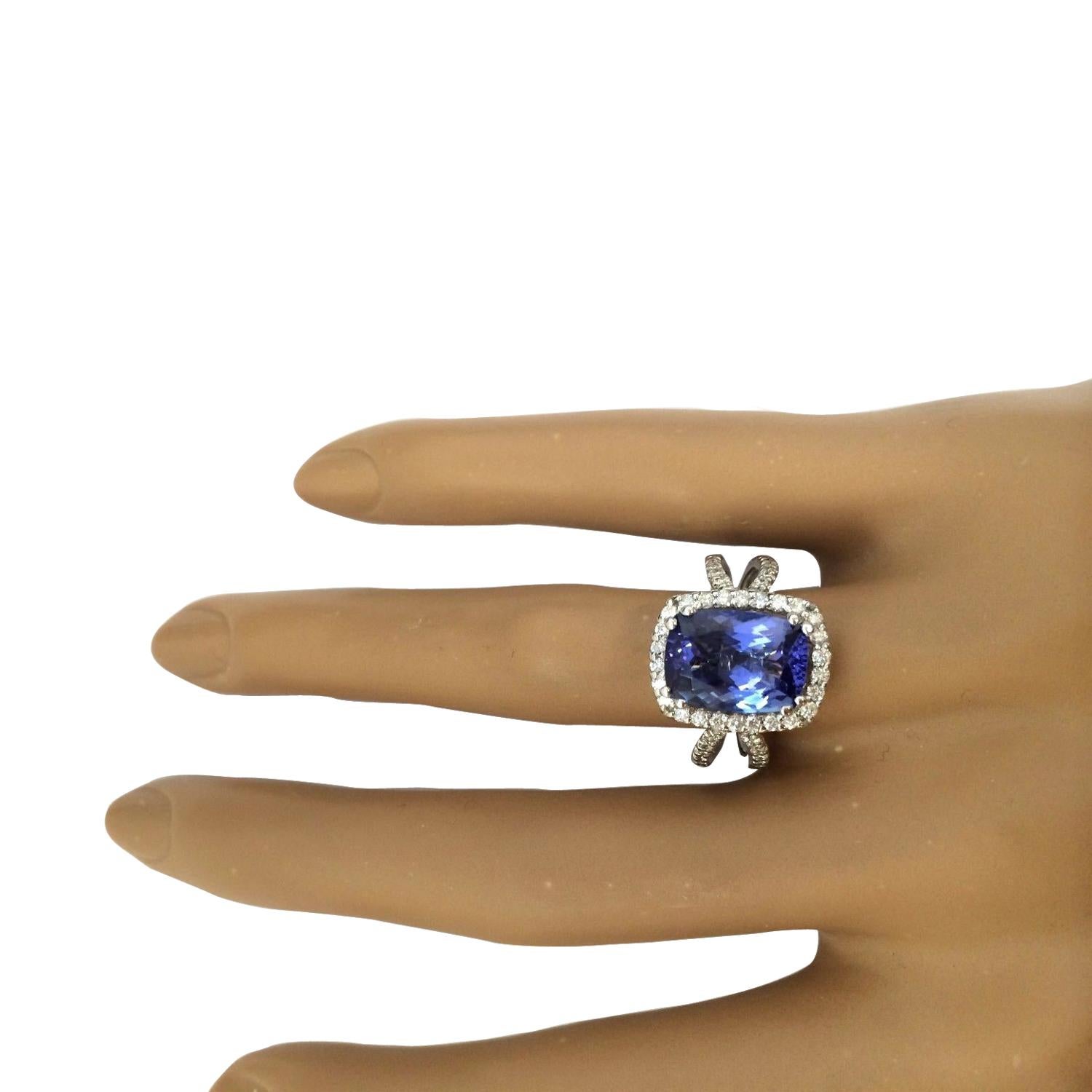 Women's Natural Tanzanite Diamond Ring In 14 Karat Solid White Gold For Sale