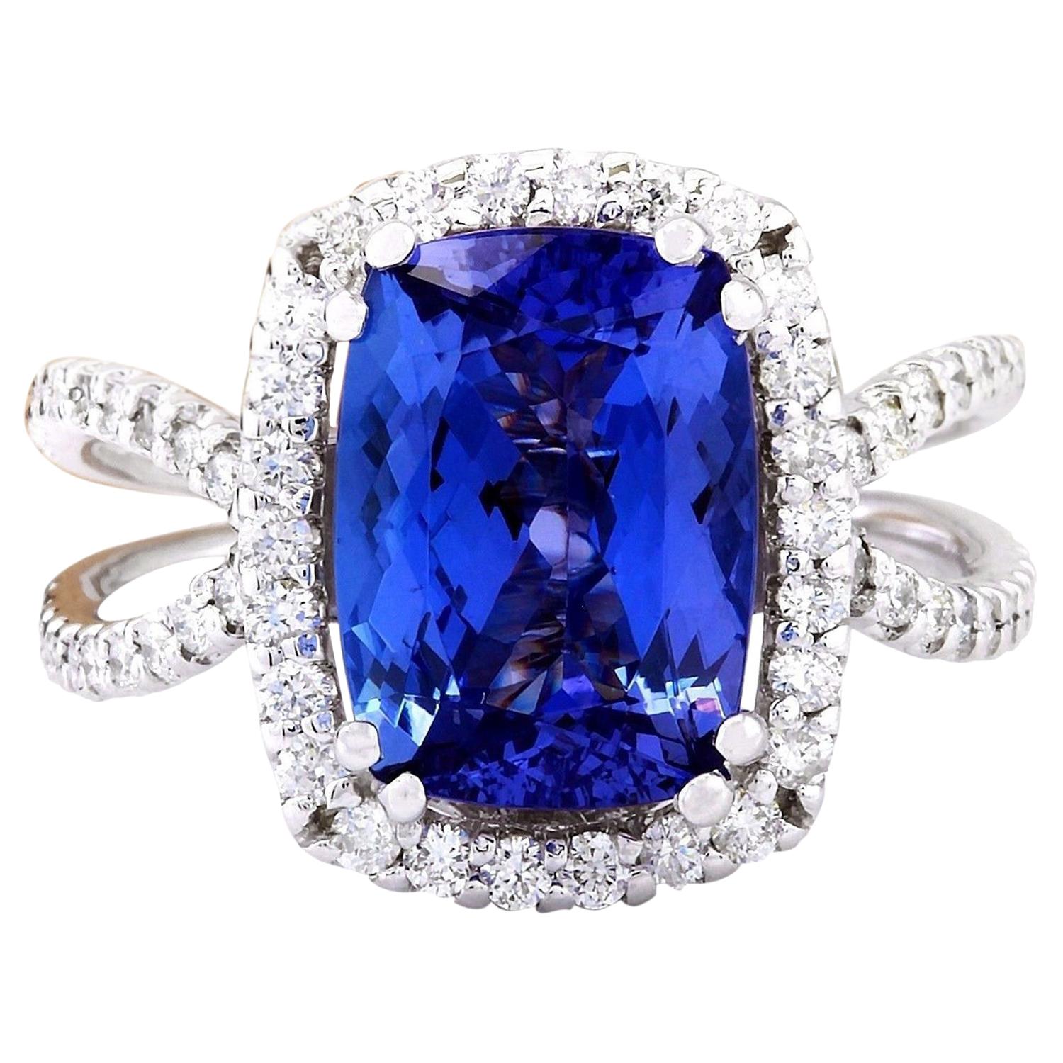 Natural Tanzanite Diamond Ring In 14 Karat Solid White Gold 