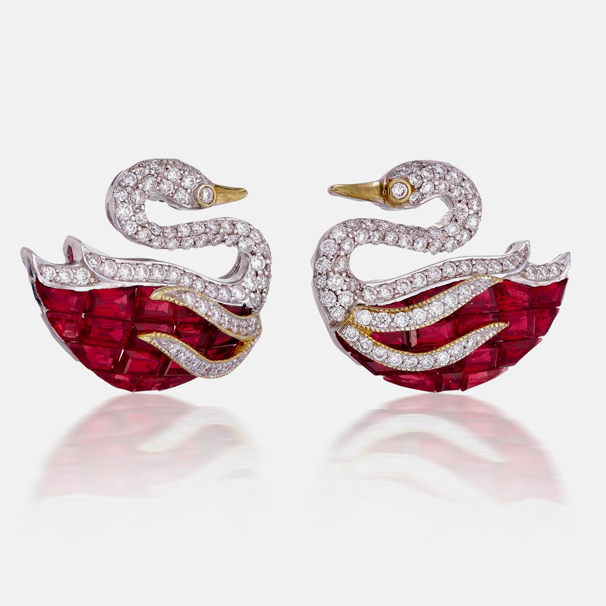Modern 4.88 Carat Ruby and Diamond Earring in 18 Karat White Gold For Sale