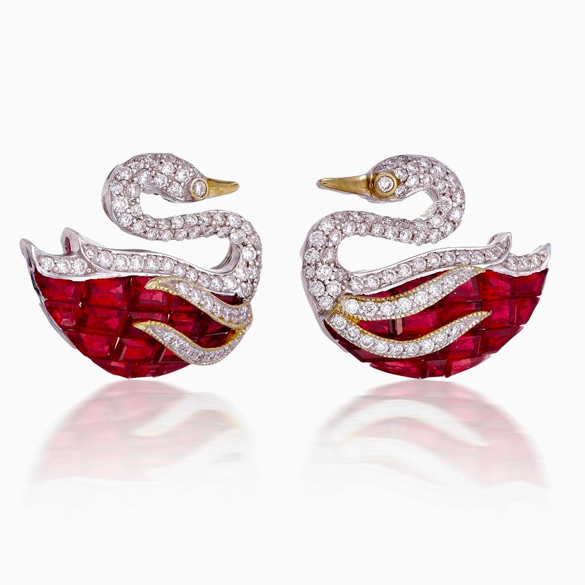 4.88 Carat Ruby and Diamond Earring in 18 Karat White Gold For Sale 1