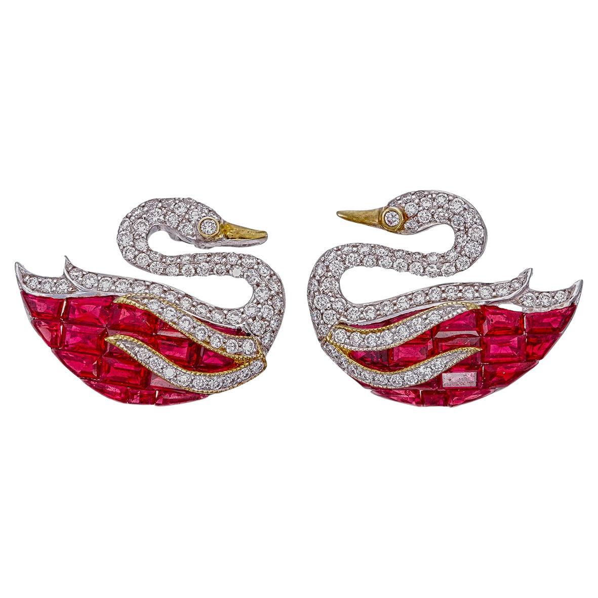 4.88 Carat Ruby and Diamond Earring in 18 Karat White Gold For Sale