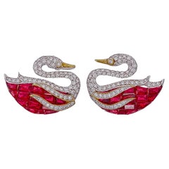 Boucles d'oreilles en or blanc 18 carats, rubis et diamants de 4,88 carats