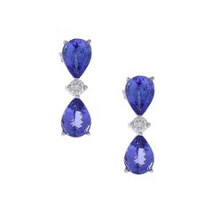 4.88 Carat Total Pear Shape Tanzanite and Diamond Earrings in 18 Karat Gold