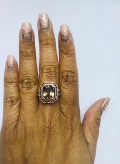 4.88 Carat Tourmaline Diamond Orange Sapphire 14 Karat White Gold Ring