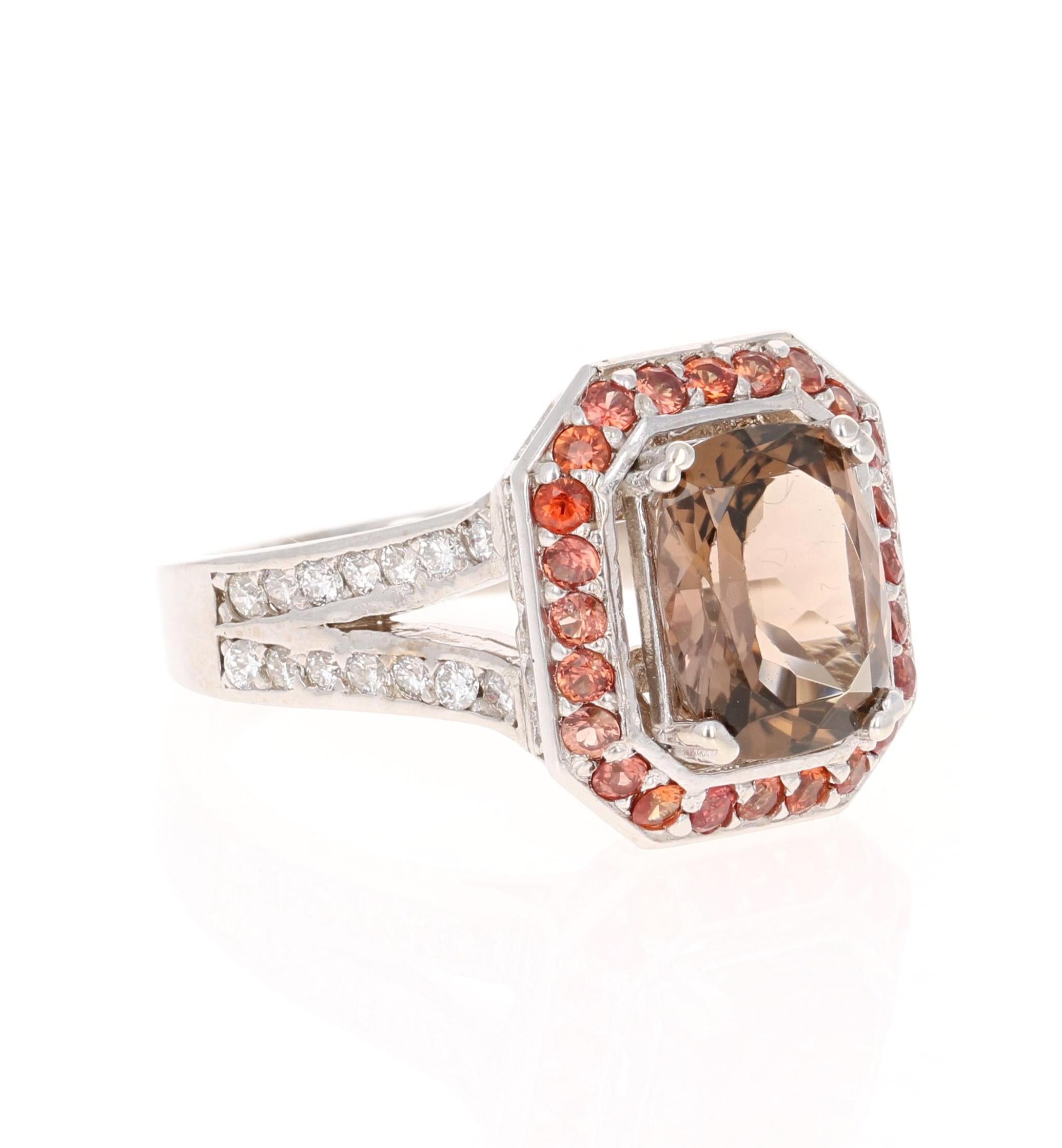 Contemporary 4.88 Carat Tourmaline Diamond Orange Sapphire 14 Karat White Gold Ring For Sale