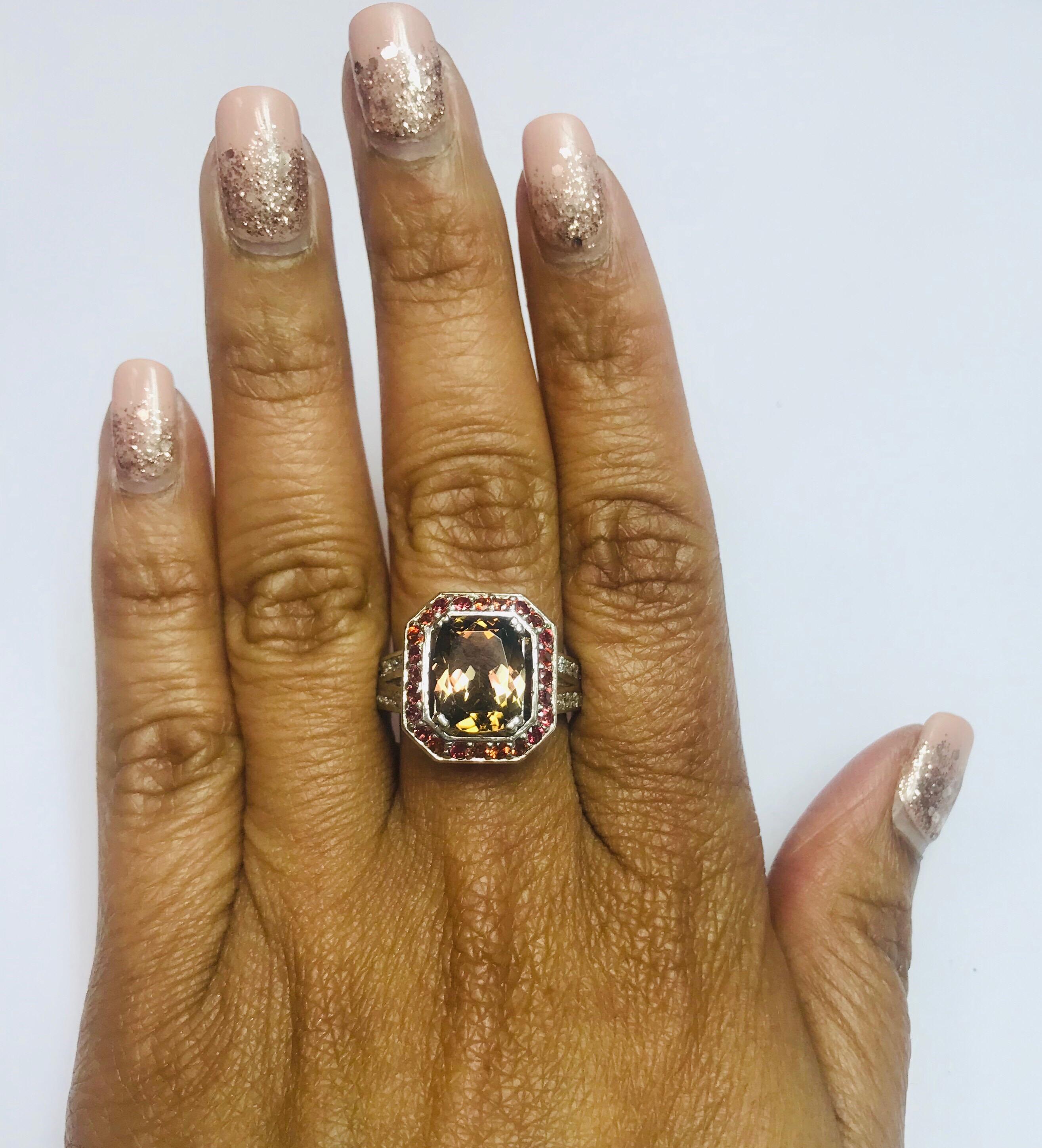 4.88 Carat Tourmaline Diamond Orange Sapphire 14 Karat White Gold Ring 1