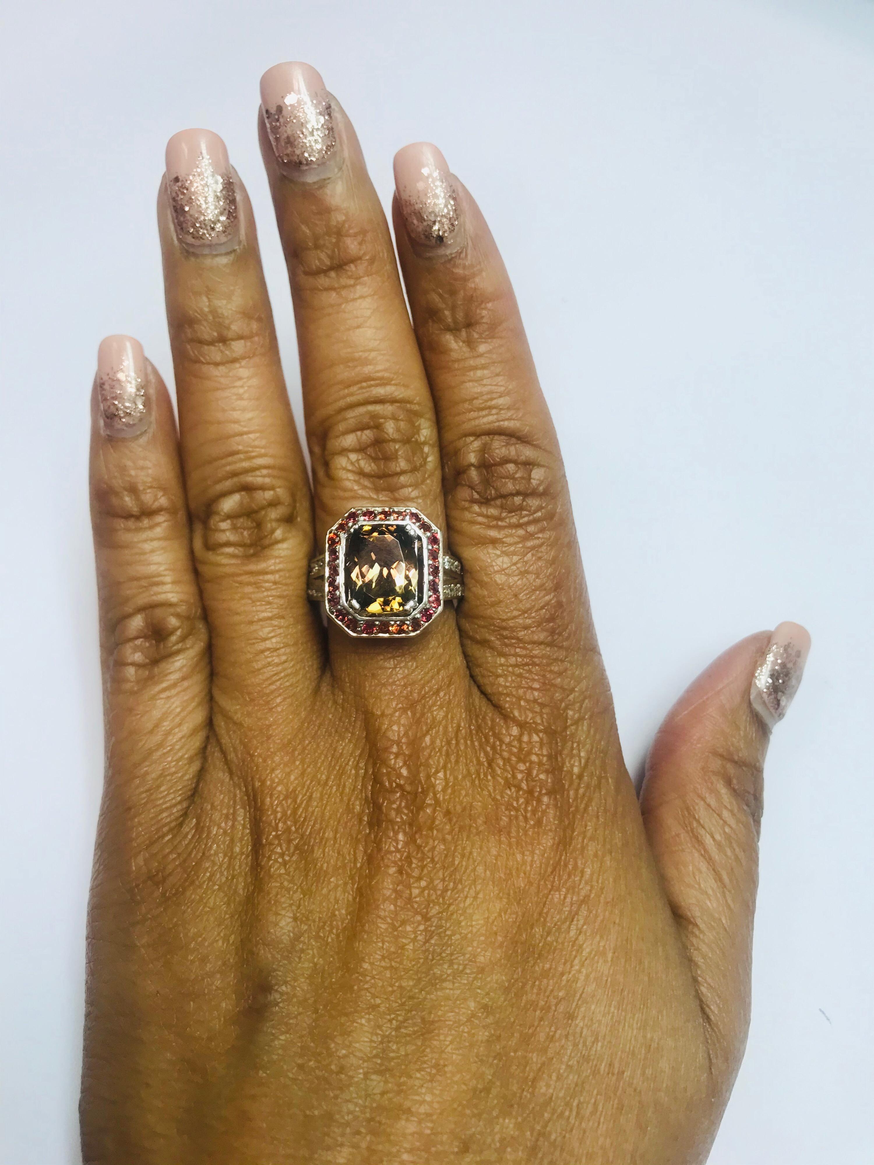 Women's 4.88 Carat Tourmaline Diamond Orange Sapphire 14 Karat White Gold Ring For Sale