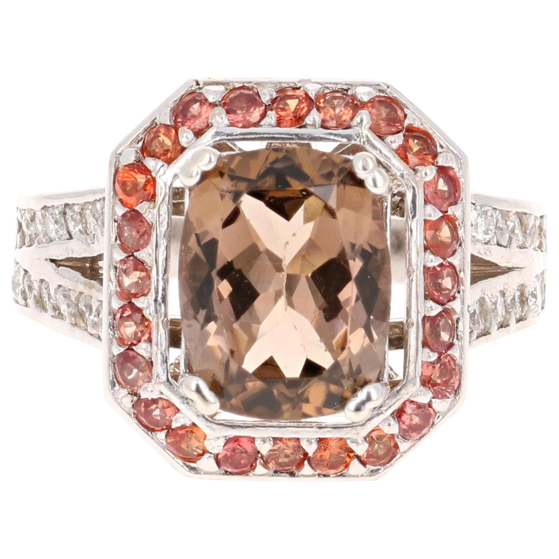 4.88 Carat Tourmaline Diamond Orange Sapphire 14 Karat White Gold Ring