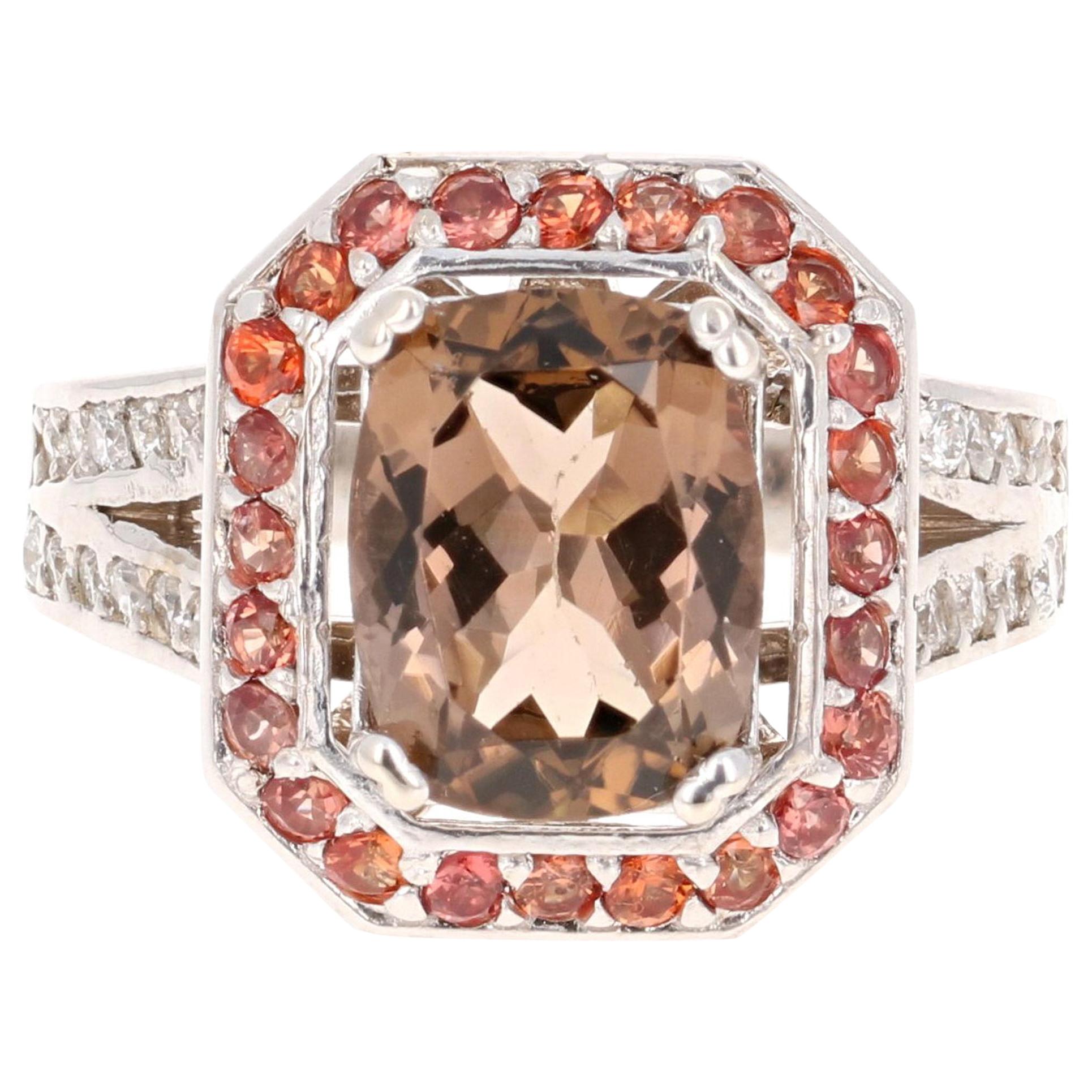 4.88 Carat Tourmaline Diamond Orange Sapphire 14 Karat White Gold Ring For Sale