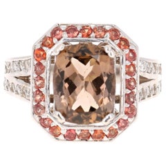 4.88 Carat Tourmaline Diamond Orange Sapphire 14 Karat White Gold Ring