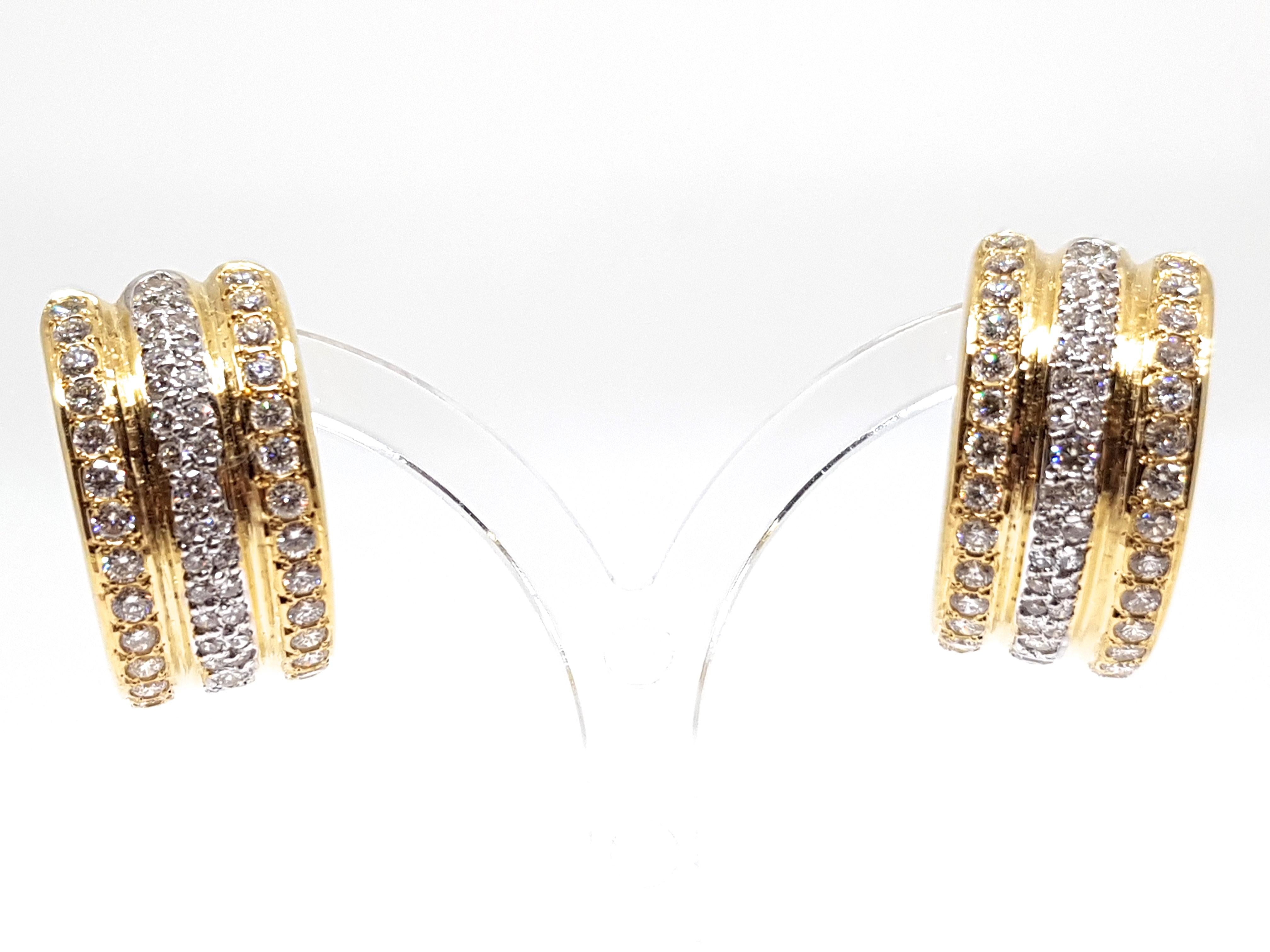 Contemporary 4.88 Carat Yellow Gold Diamond Hoop Earrings