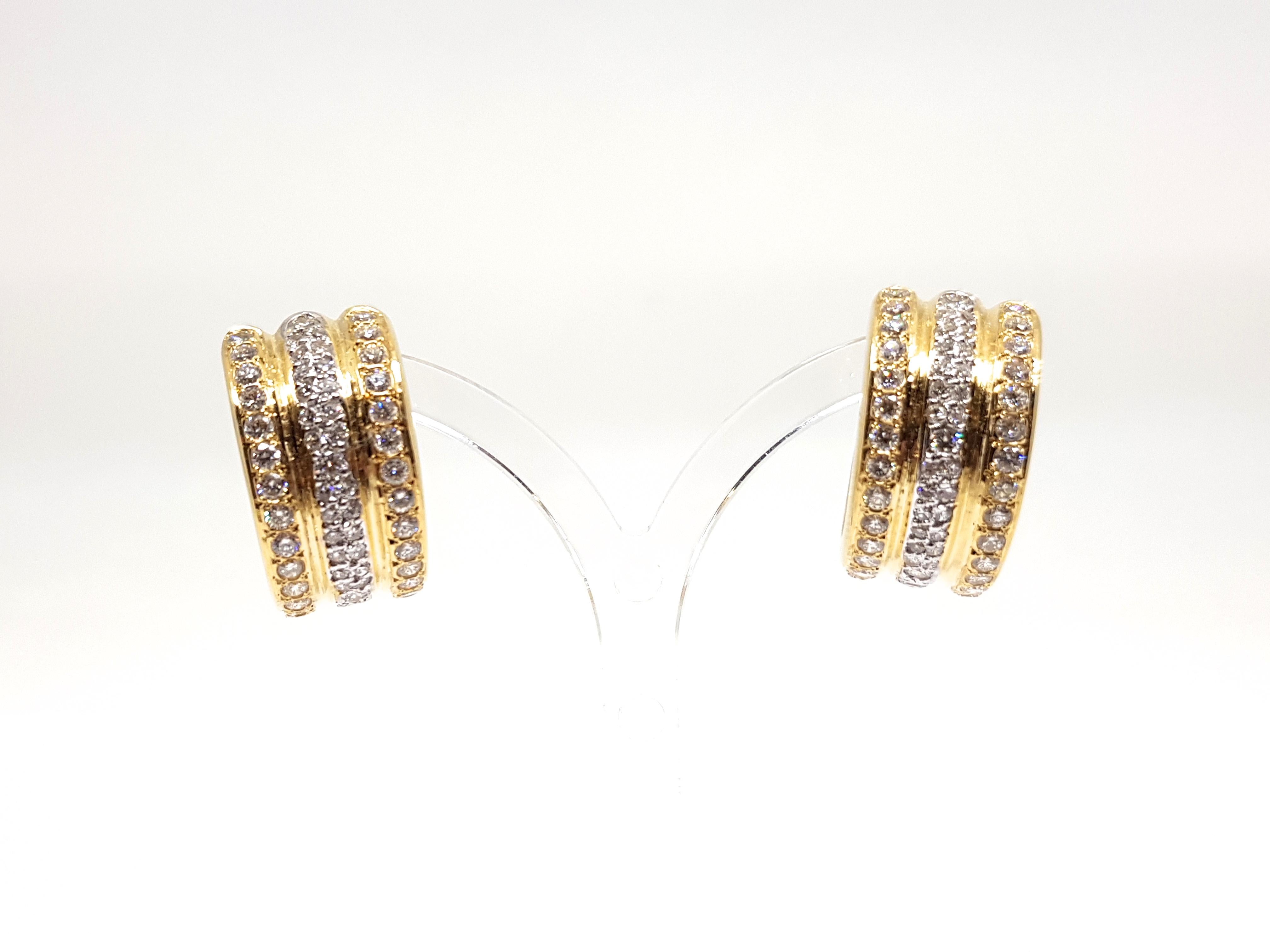 Round Cut 4.88 Carat Yellow Gold Diamond Hoop Earrings