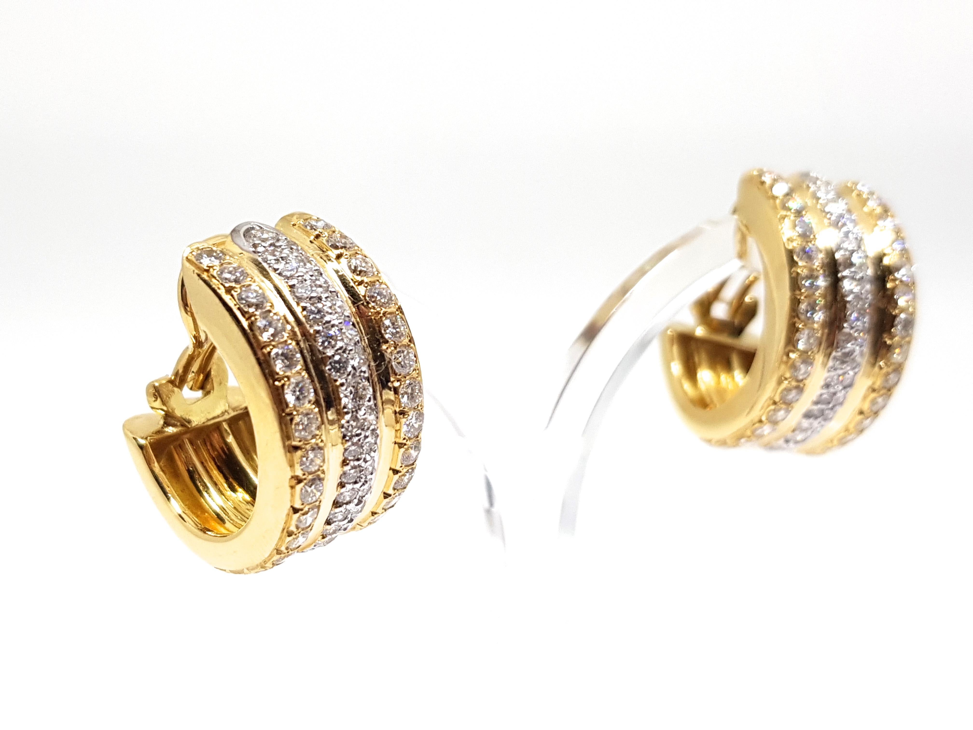 Women's 4.88 Carat Yellow Gold Diamond Hoop Earrings