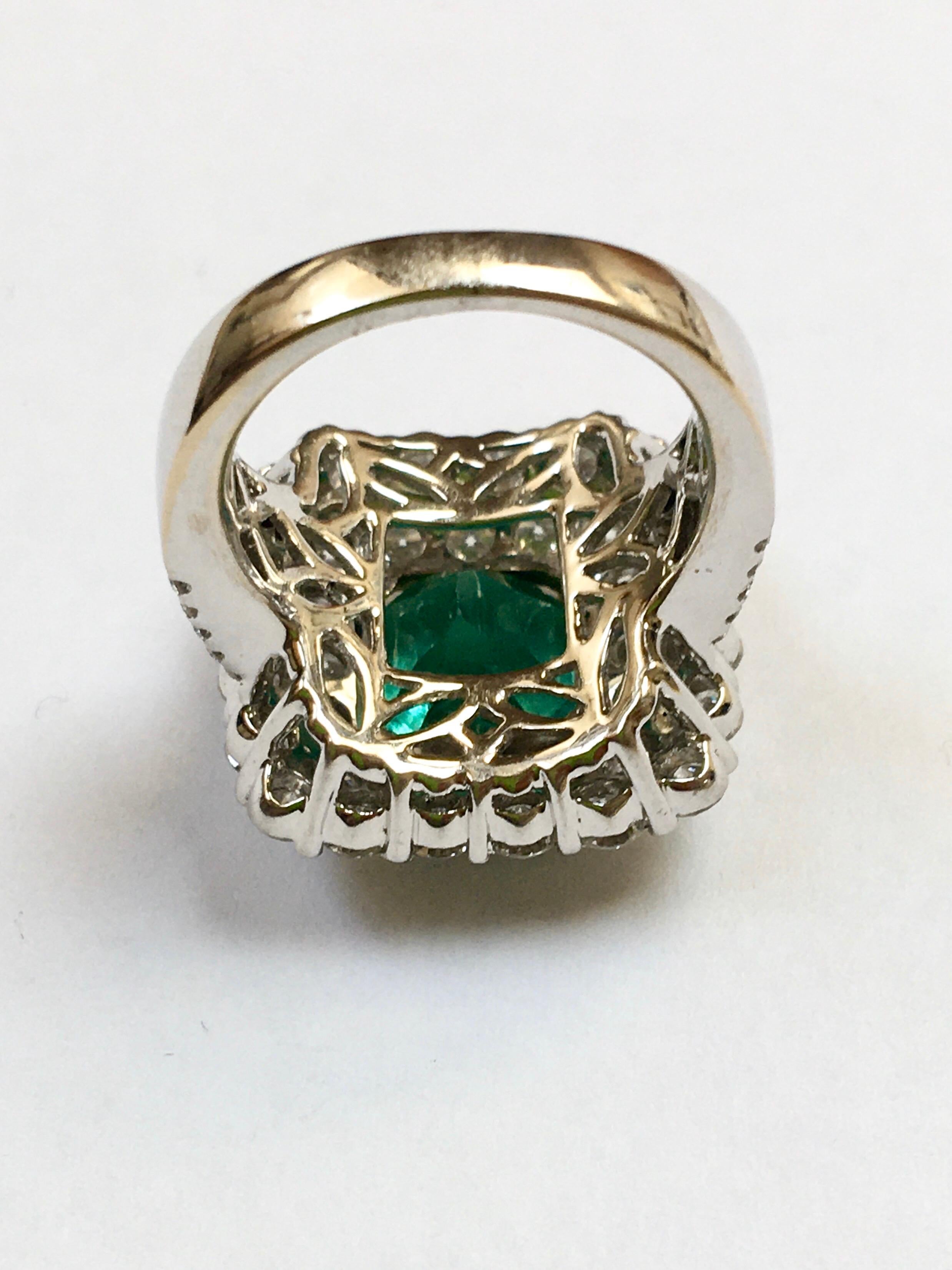 Women's 4.88 Ct Colombian Emerald 5.03 Ct Diamond Dress Ring Set in 18 Karat White Gold For Sale