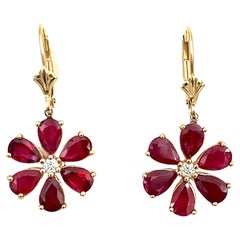4.88 ct Natural Ruby & Diamond Flower Shaped Earrings