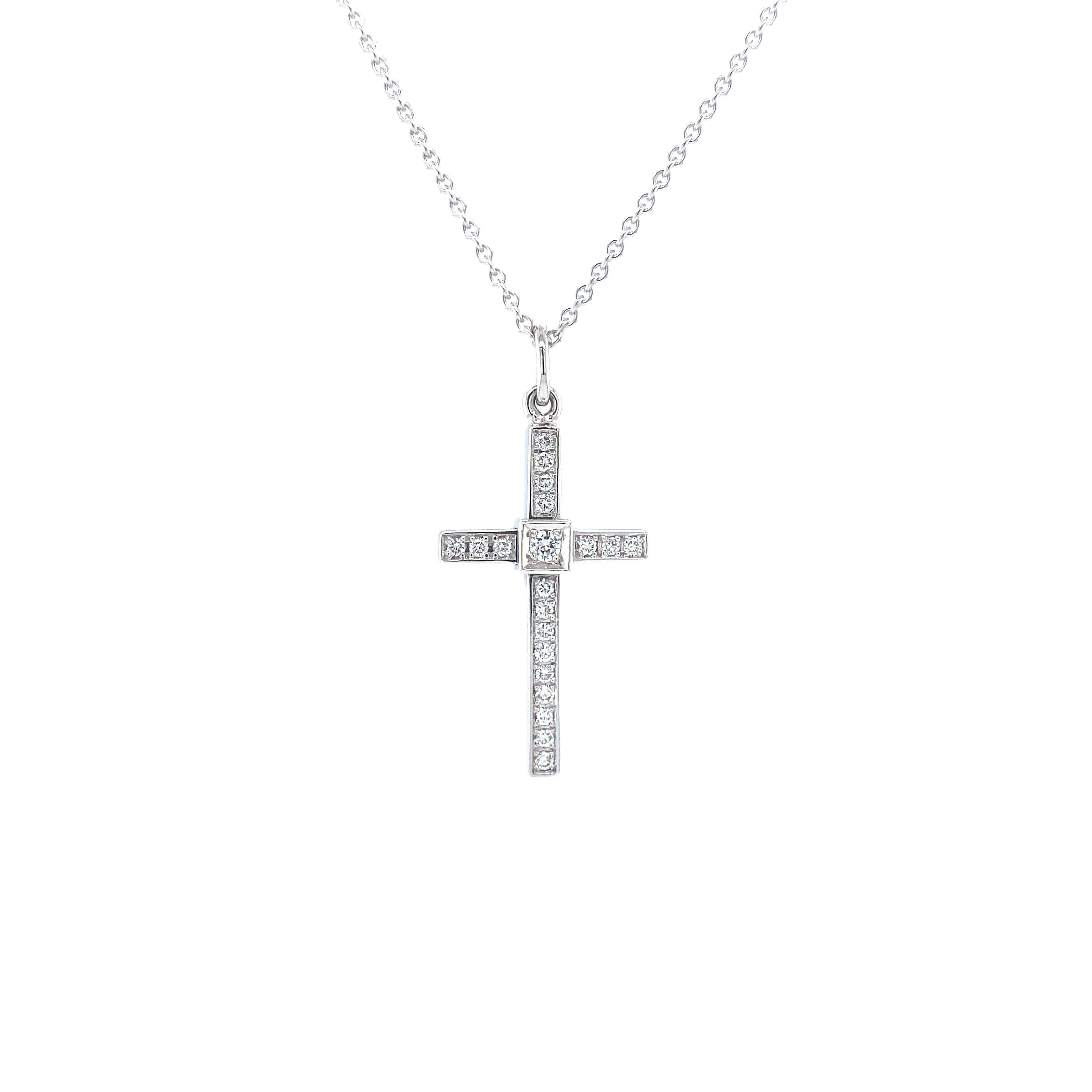 Victor Mayer cross pendant 18k white gold, Hallmark Collection, 21 diamonds, total 0.25 ct, H VS, height with eyelet app. 42.5 mm

About the creator Victor Mayer
Victor Mayer is internationally renowned for elegant timeless designs and unrivalled