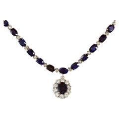 48.83 Carat Sapphire 18 Karat Solid White Gold Diamond Necklace