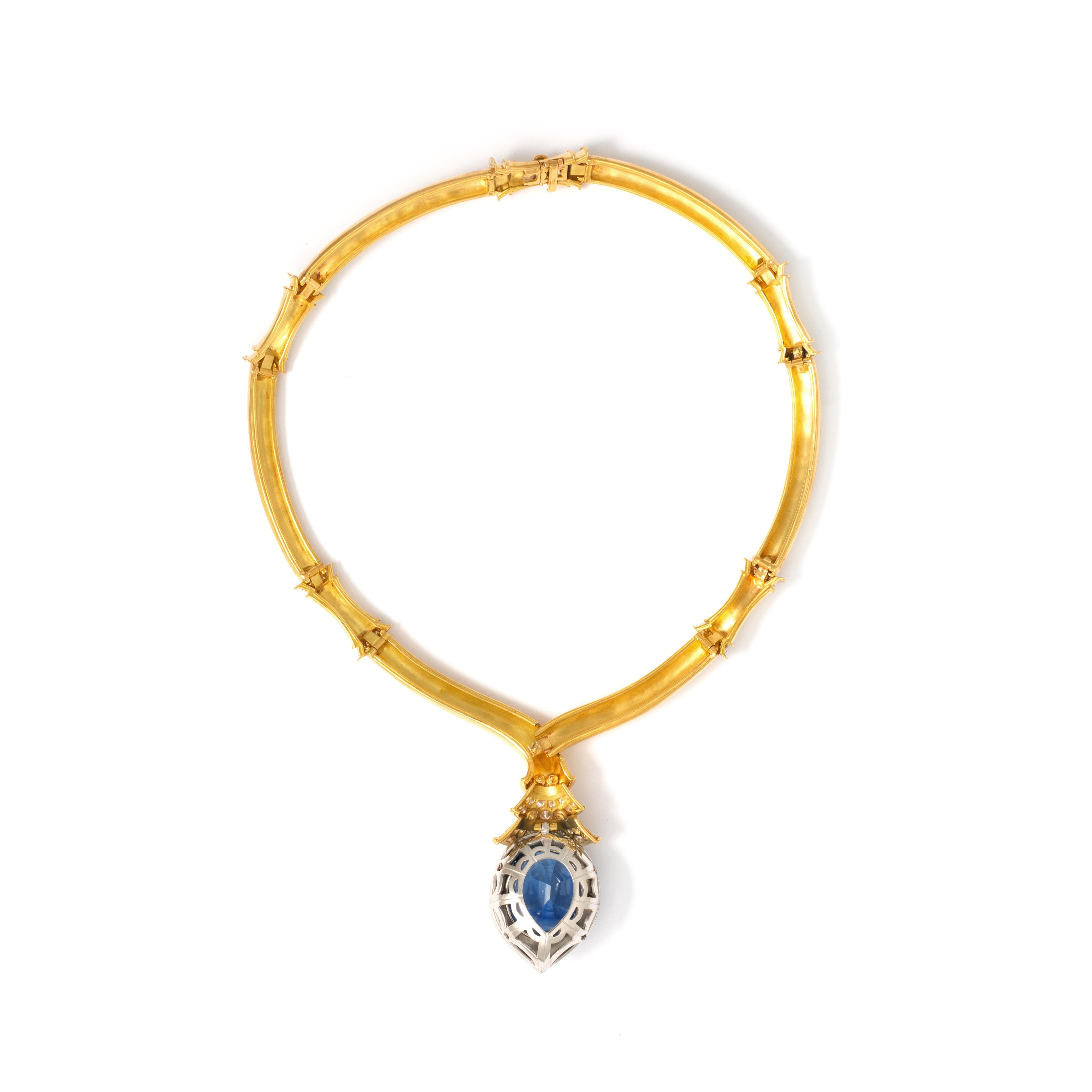 48.83 Carat Sapphire Bamboo Necklace In Excellent Condition In Geneva, CH