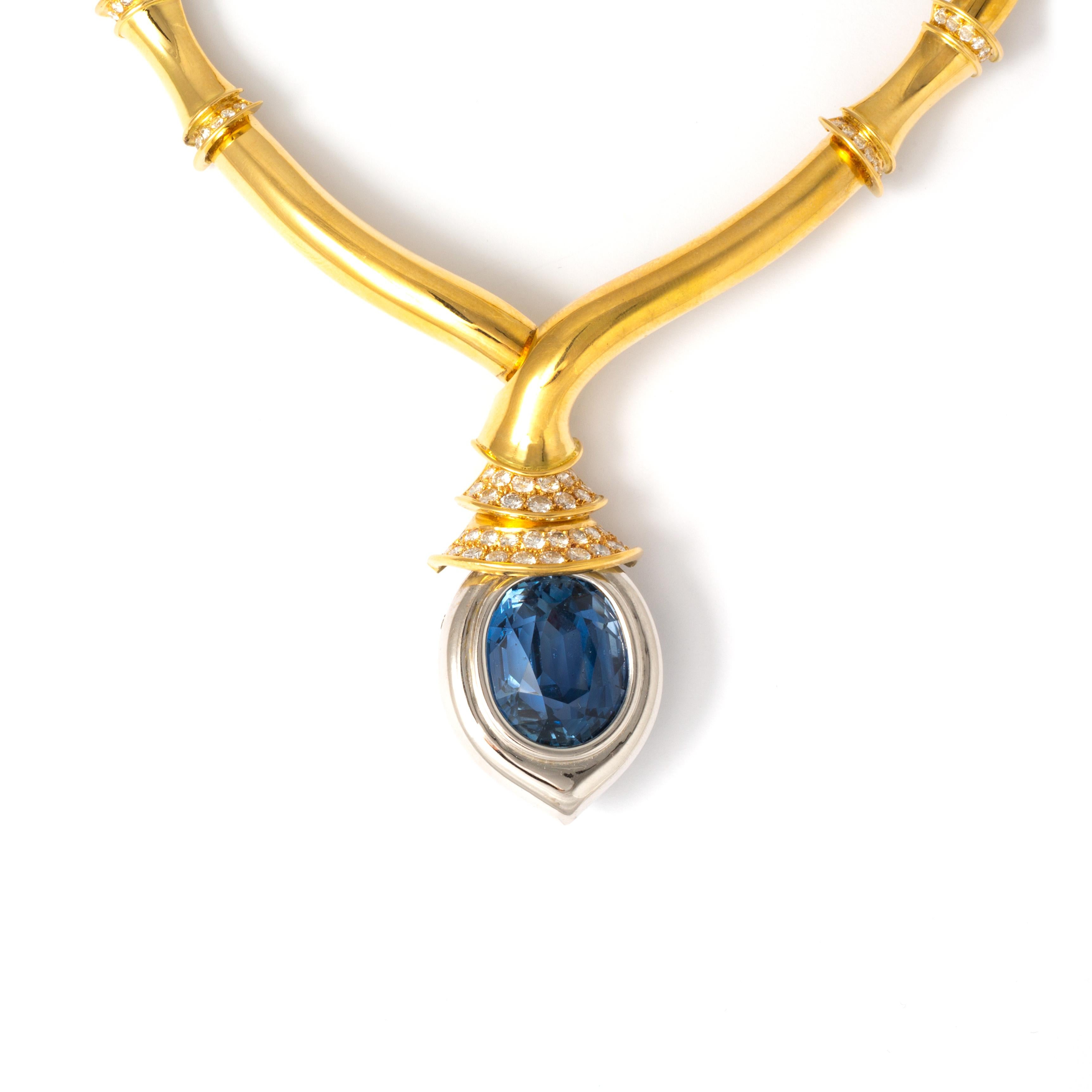 Women's or Men's 48.83 Carat Sapphire Bamboo Necklace