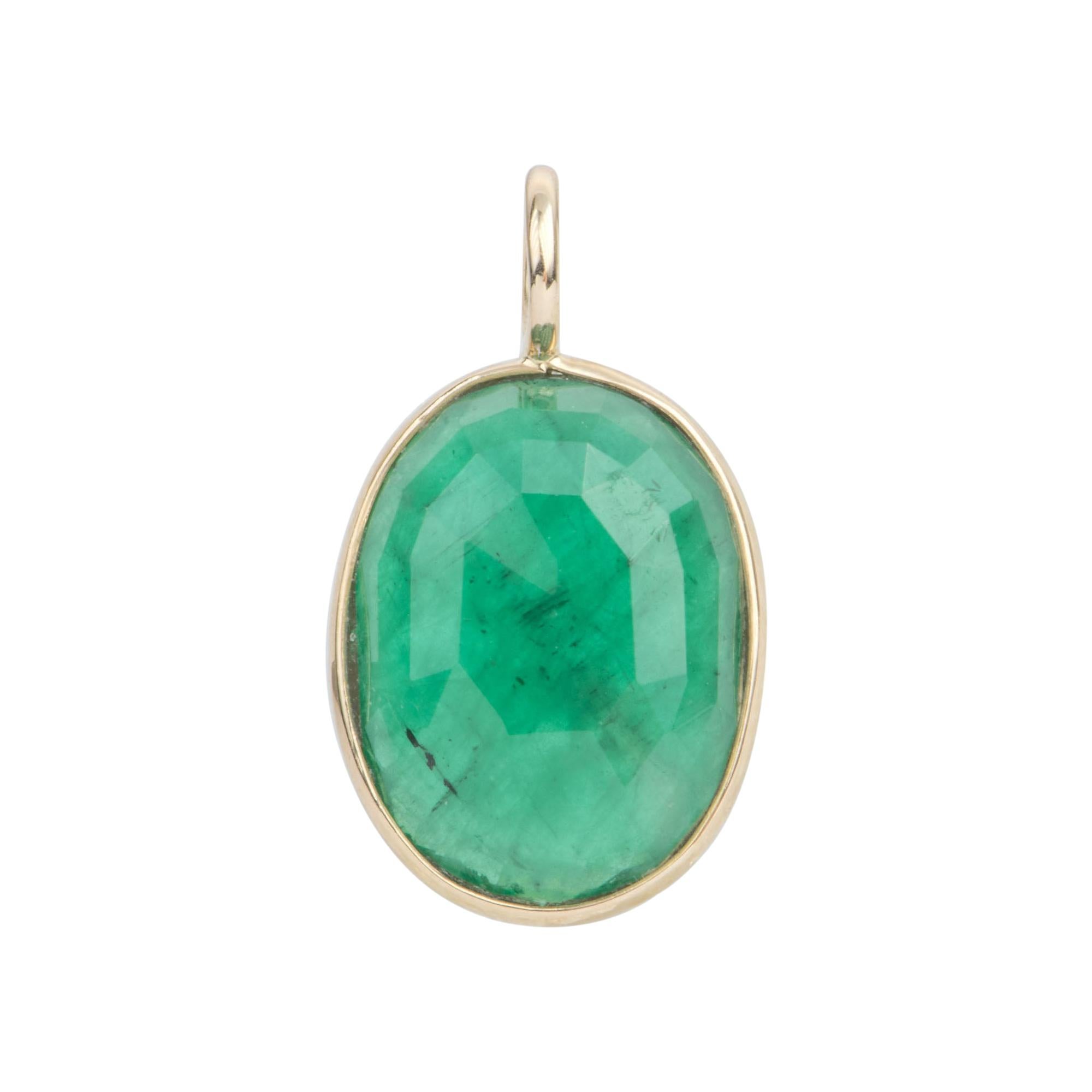 4.88ct Oval Emerald 14K Yellow Gold Bezel Set Necklace Pendant Charm AD2164-3