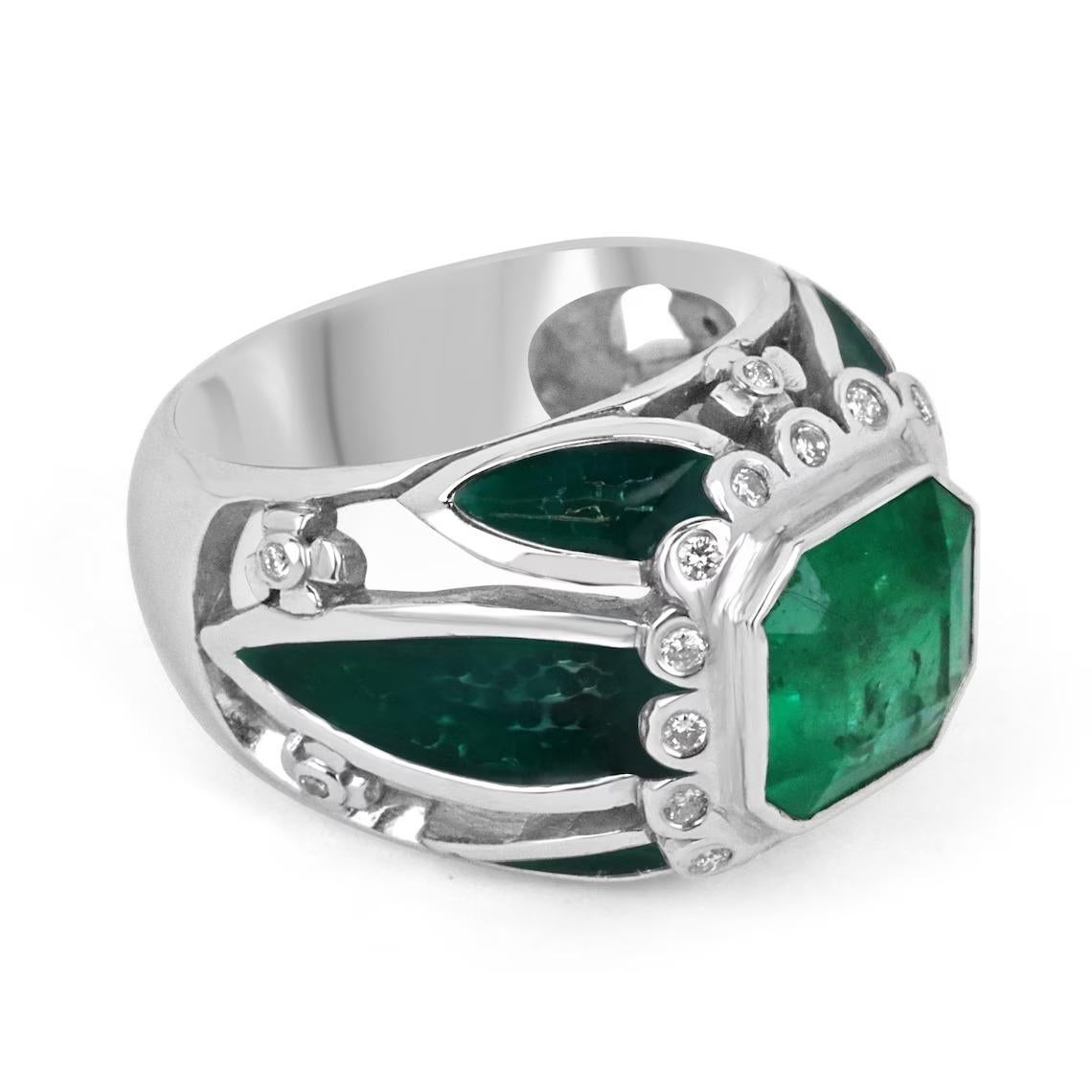 A men's dark Colombian emerald cocktail ring. This superior ring features a top-quality, natural, emerald. The emerald has the most desirable color, known to be the 