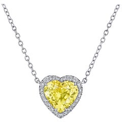 4.89 Carat Heart Shape Yellow Sapphire and Diamond Pendant