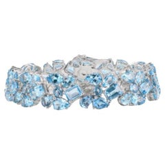 48.9 Carat Natural Blue Topaz Wedding Bracelet for Women in Sterling Silver