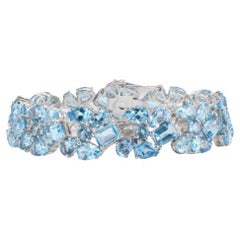 48.9 Carat Natural Blue Topaz Wedding Bracelet pour femmes en argent sterling