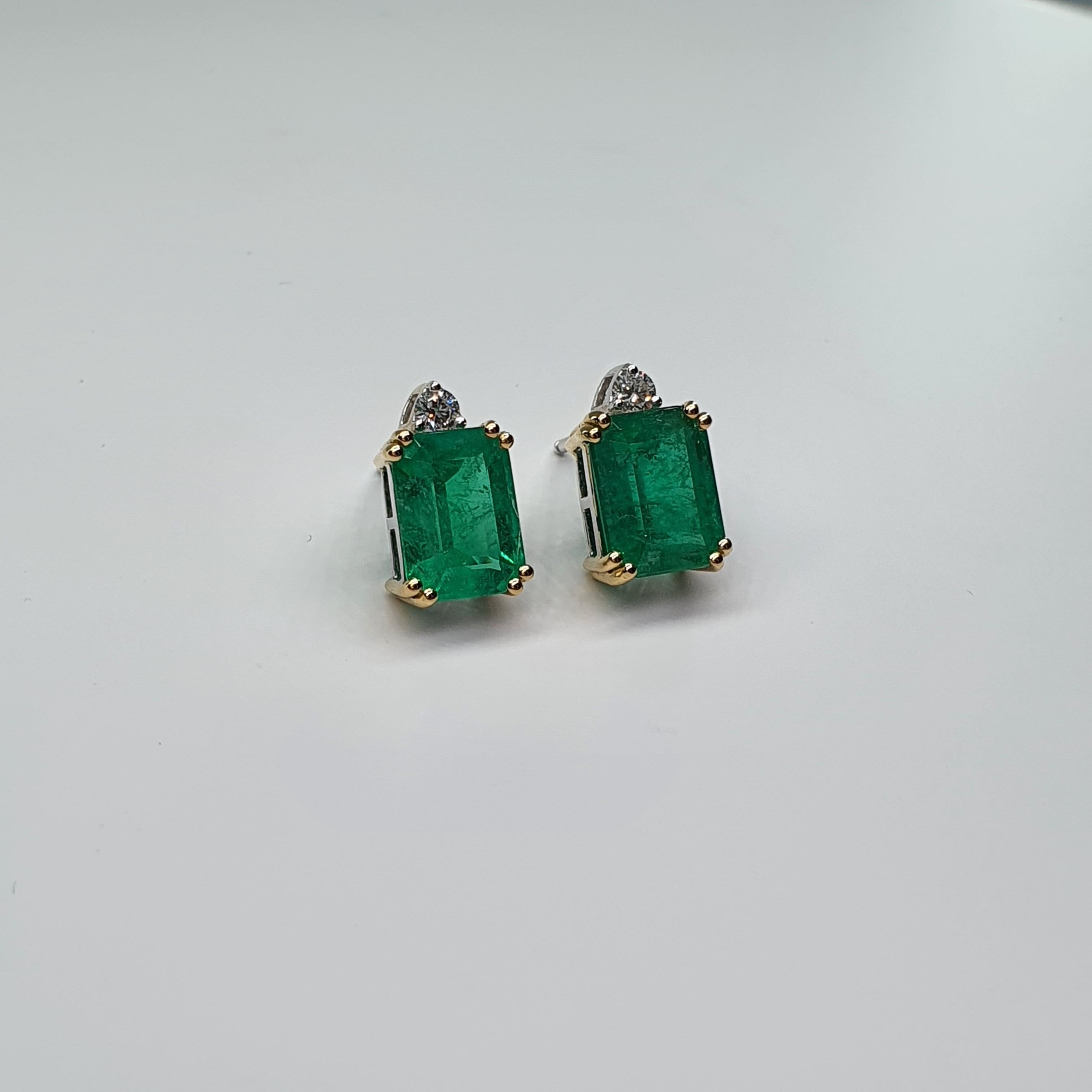 Emerald Cut 4.89 Carat Natural Emerald Diamond Stud Earrings 18K White Gold