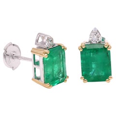 4.89 Carat Natural Emerald Diamond Stud Earrings 18K White Gold