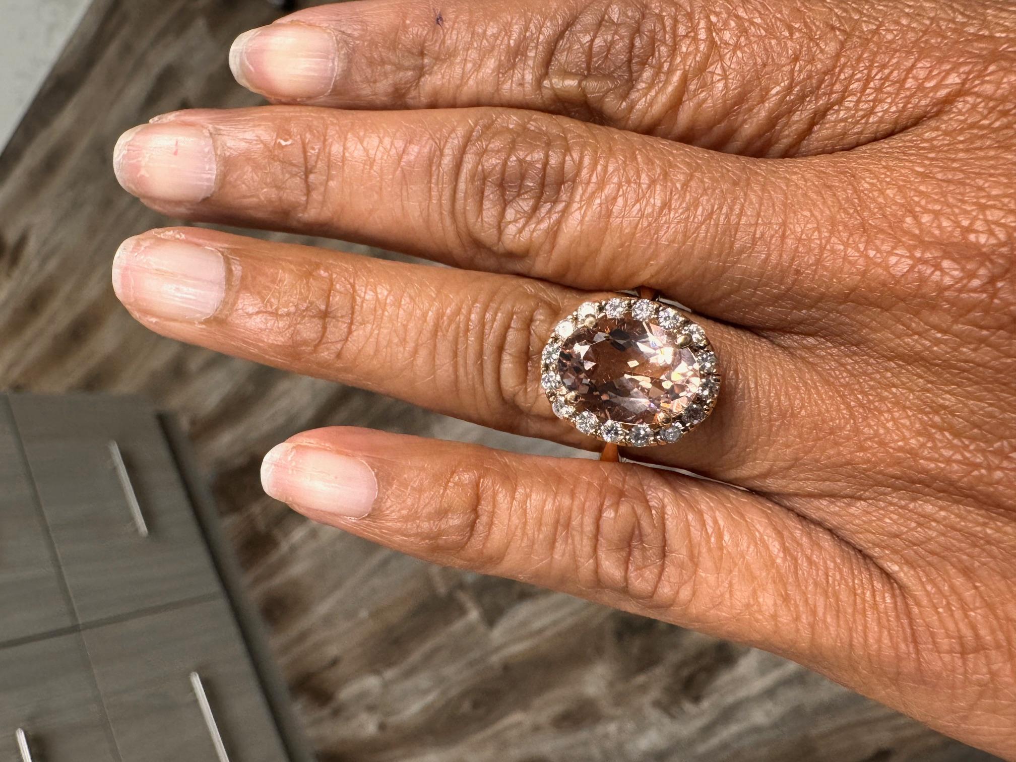 4,89 Karat Natürlicher Morganit Halo Diamant Rose Gold Ring im Angebot 4