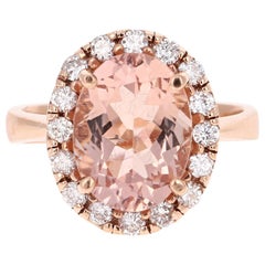 4,89 Karat Natürlicher Morganit Halo Diamant Rose Gold Ring