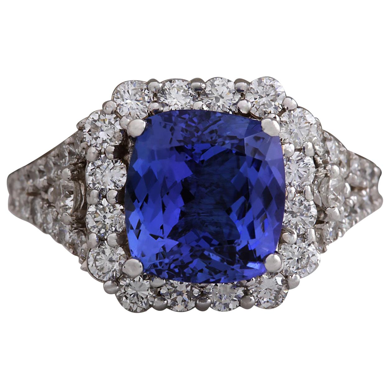 Natural Tanzanite Diamond Ring In 14 Karat White Gold  For Sale