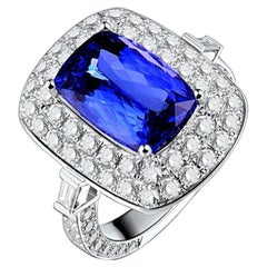 4.89 Carat Tanzanite Diamond Ring 18 Karat White Gold