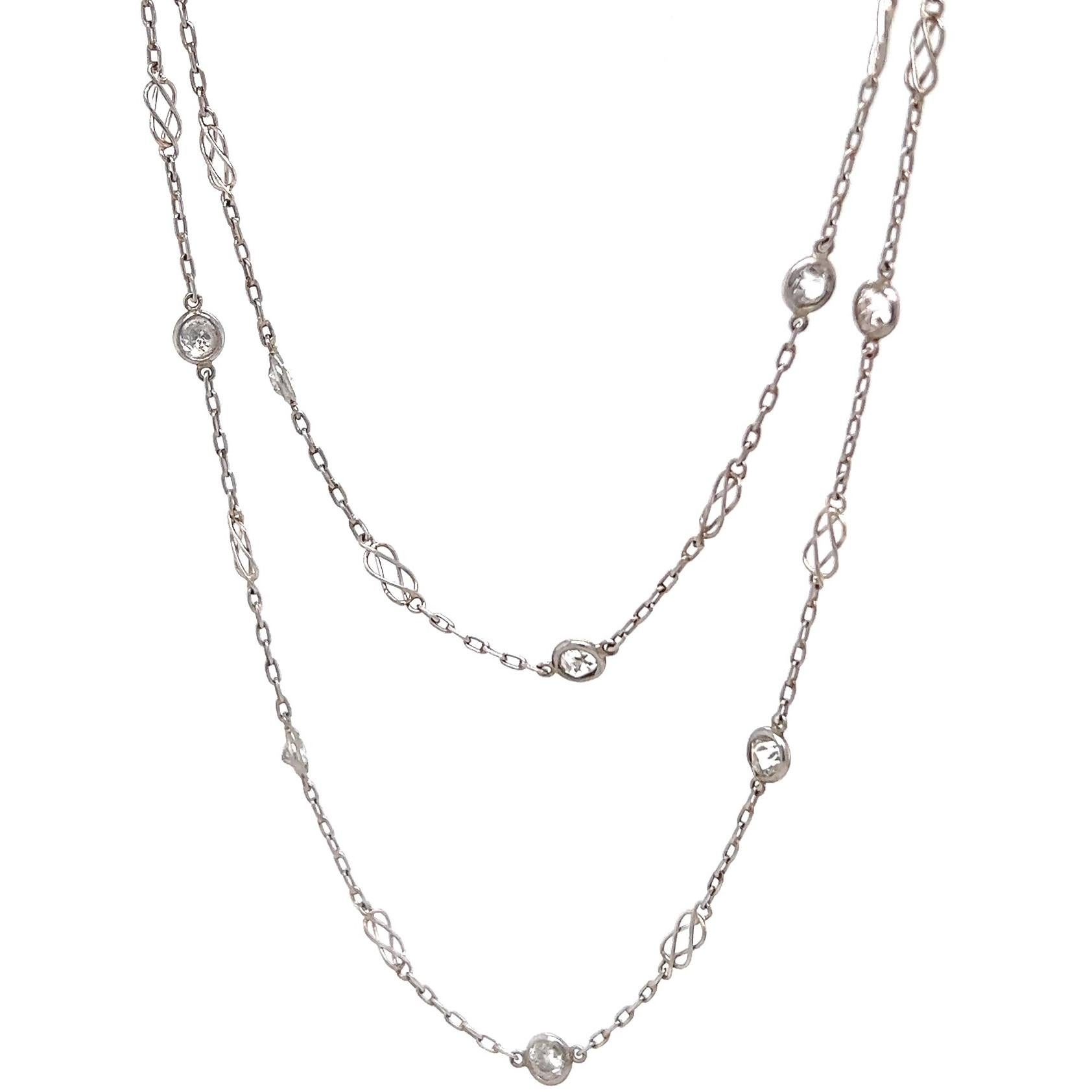 4.89 Carats Old European Cut Diamonds by the Yard Platinum Necklace For Sale 1