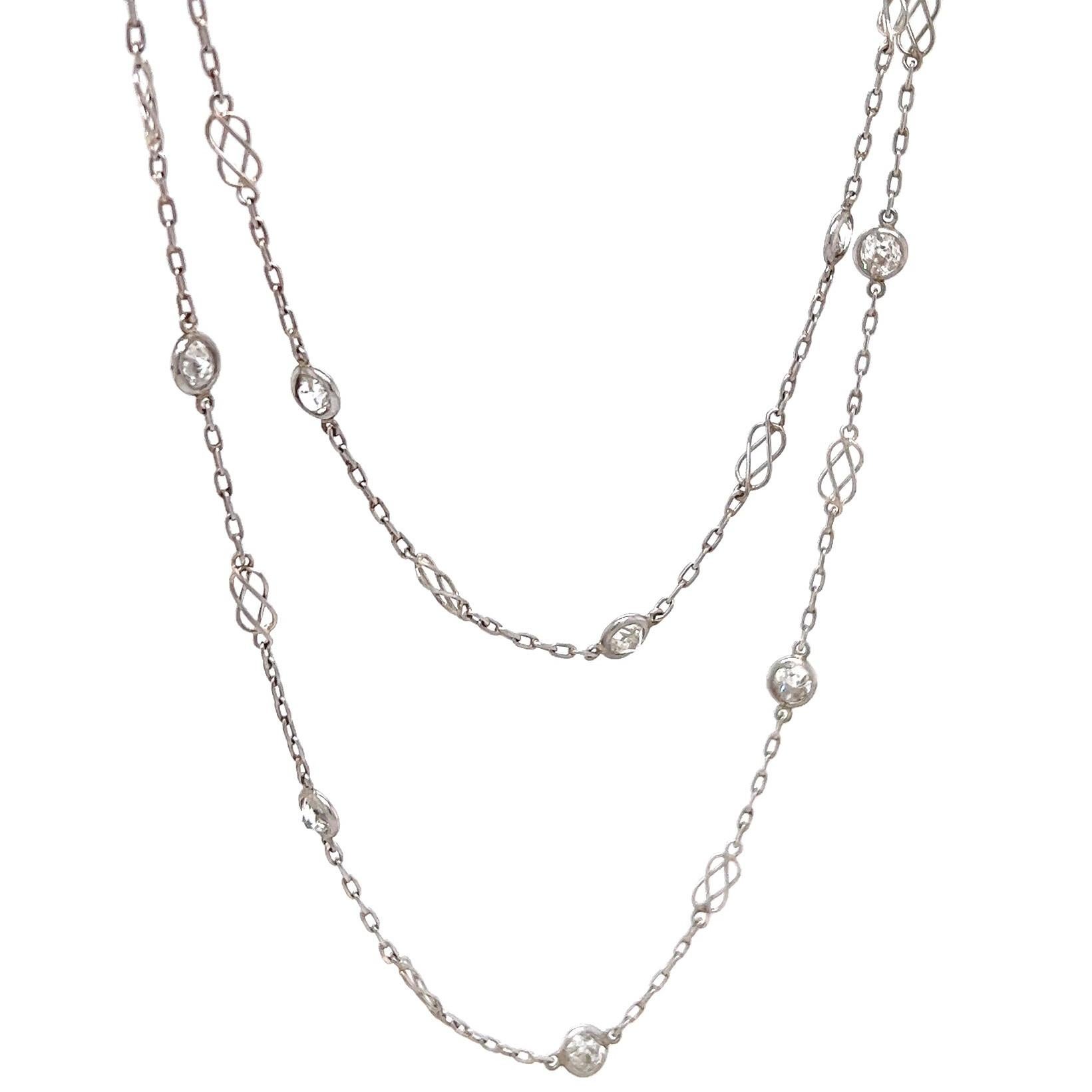 Platin-Halskette mit 4,89 Karat Diamanten im alteuropäischen Schliff, Yard-Diamanten im Angebot 2