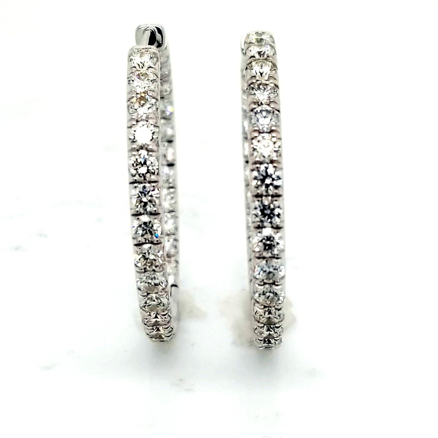 4.89 Carat 14 Karat Gold French Pave Set Inside/Outside Hoop Earrings In New Condition For Sale In Los Angeles, CA