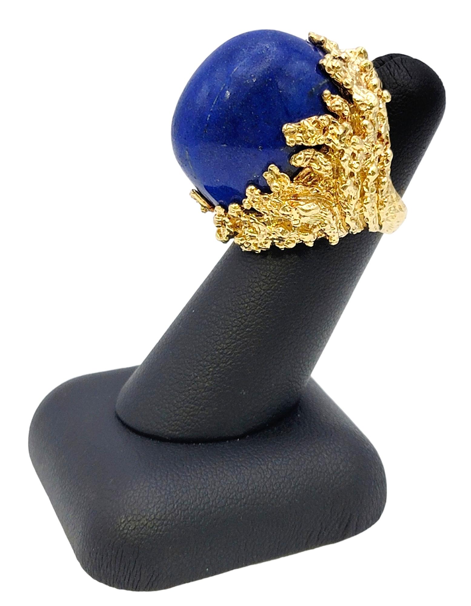 48.90 Carat Oval Cabochon Lapis Lazuli Coral Motif 18 Karat Gold Cocktail Ring 12