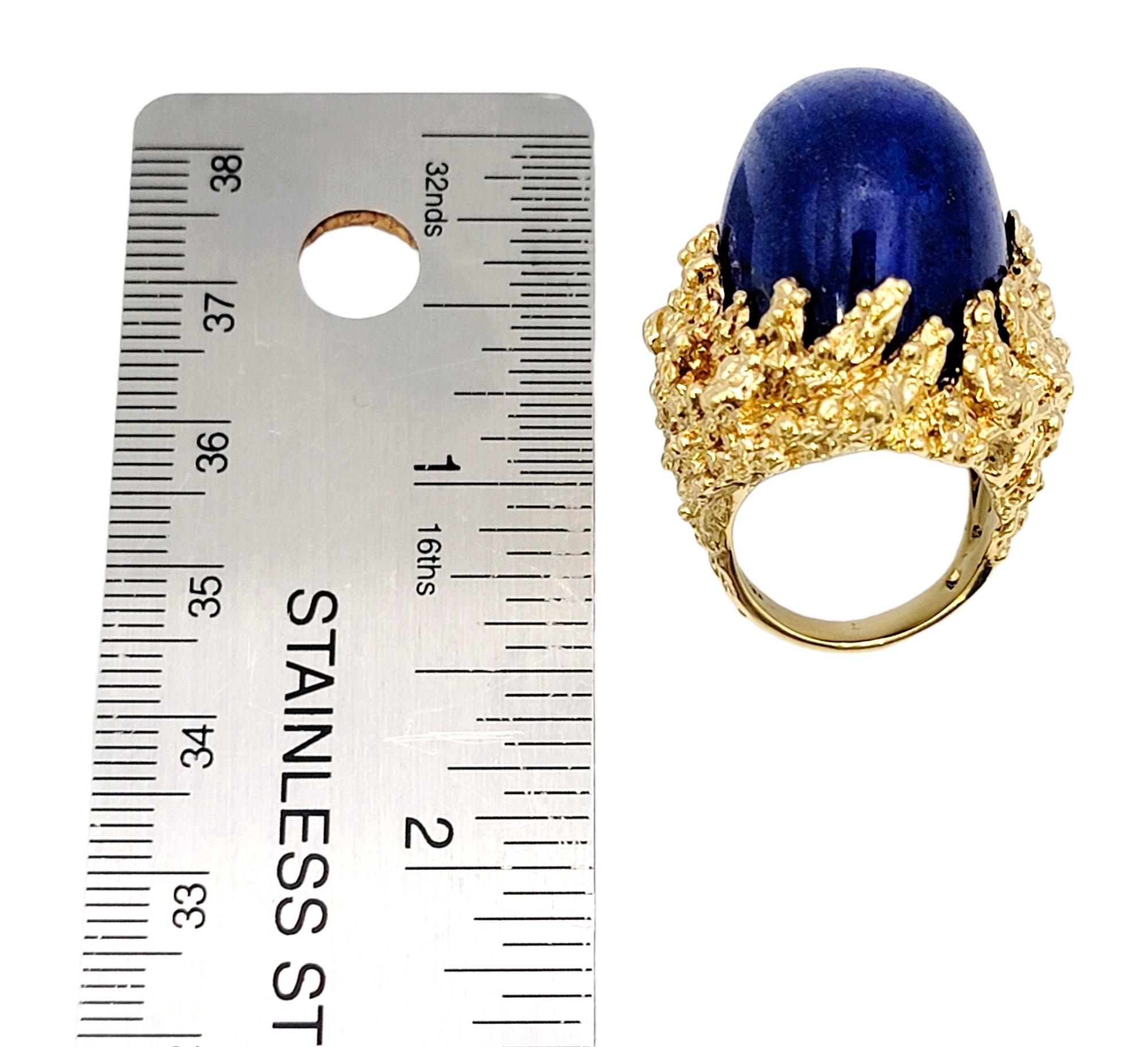 48.90 Carat Oval Cabochon Lapis Lazuli Coral Motif 18 Karat Gold Cocktail Ring 14