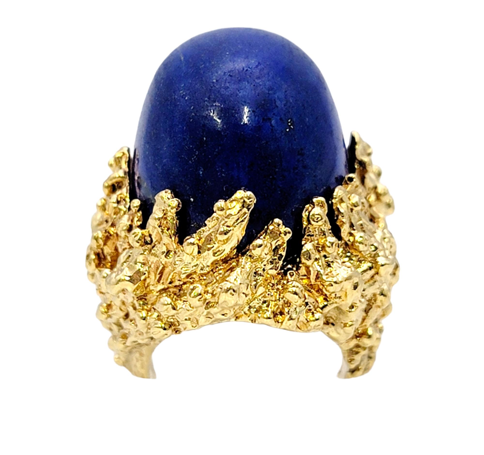 48.90 Carat Oval Cabochon Lapis Lazuli Coral Motif 18 Karat Gold Cocktail Ring 2