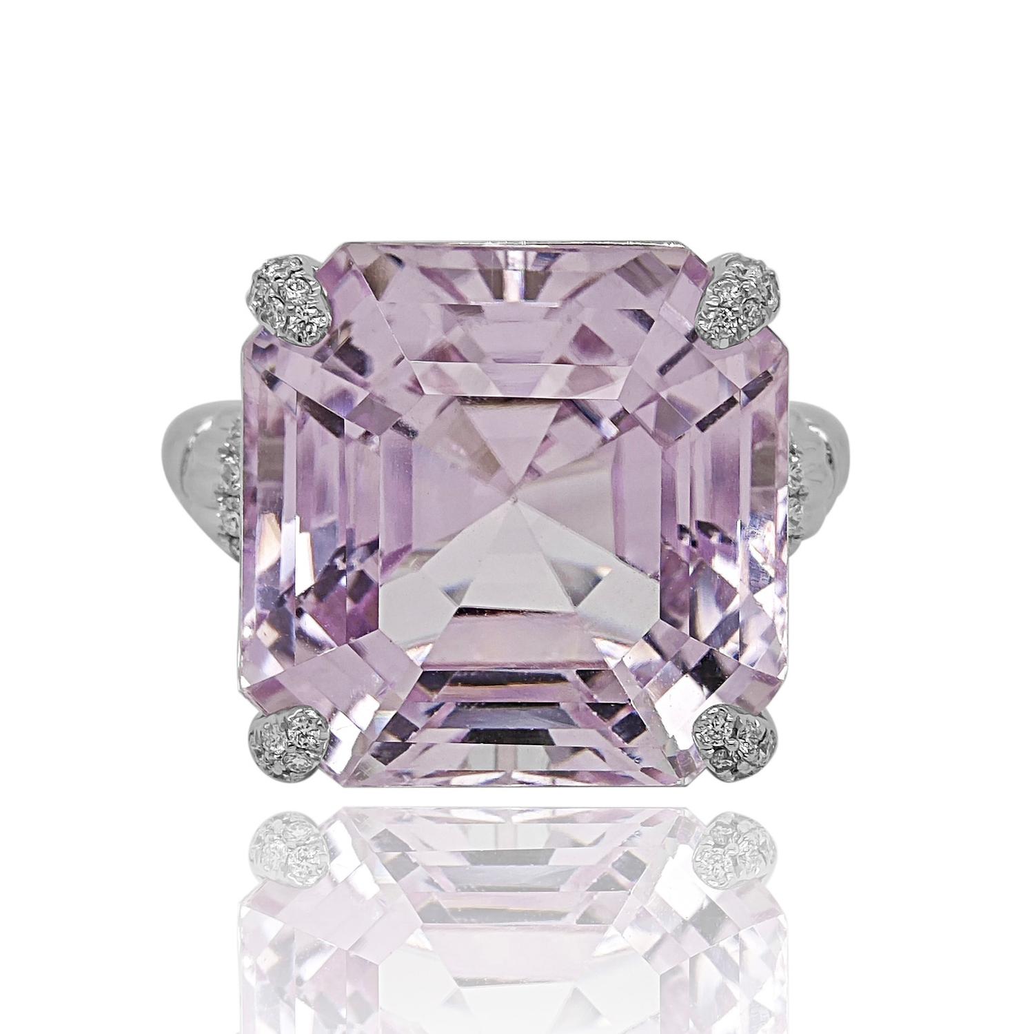 Mixed Cut 48.92 Carats Kunzite and White Diamond White Gold Ring For Sale