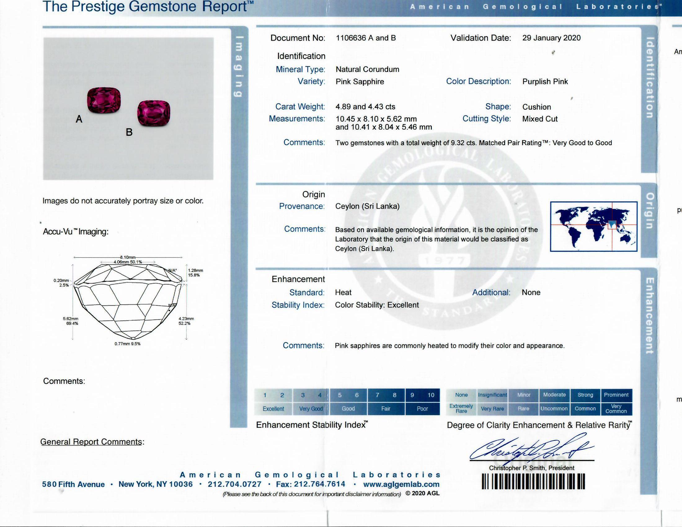 Boucles d'oreilles 4,89ct & 4,43ct Pink Diamond en or blanc 18k, certifiées AGL Pour femmes en vente