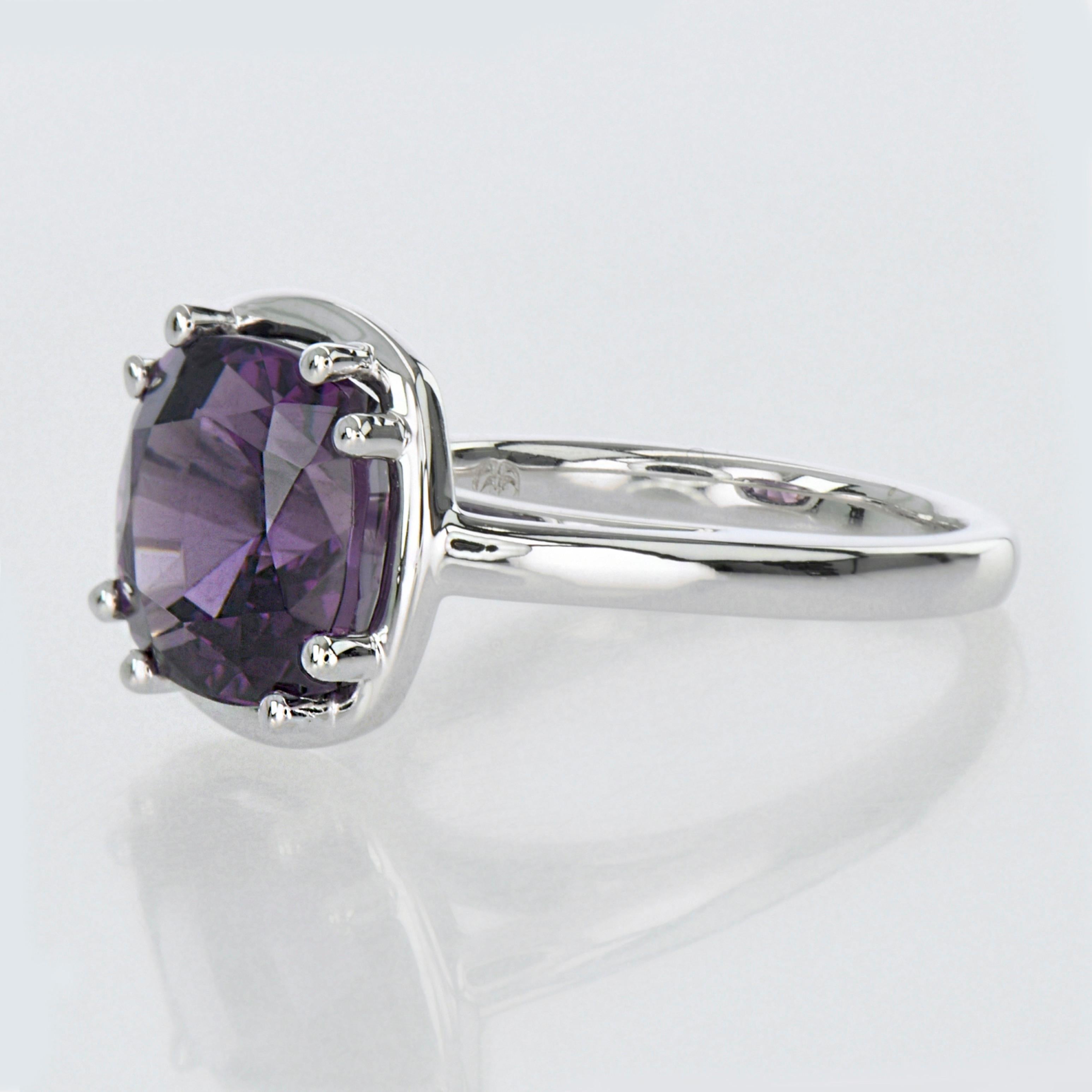Modern 4.89ct Purple Spinel Ring-Cushion Cut-18KT White Gold-GIA Certified-Rare-Unique For Sale