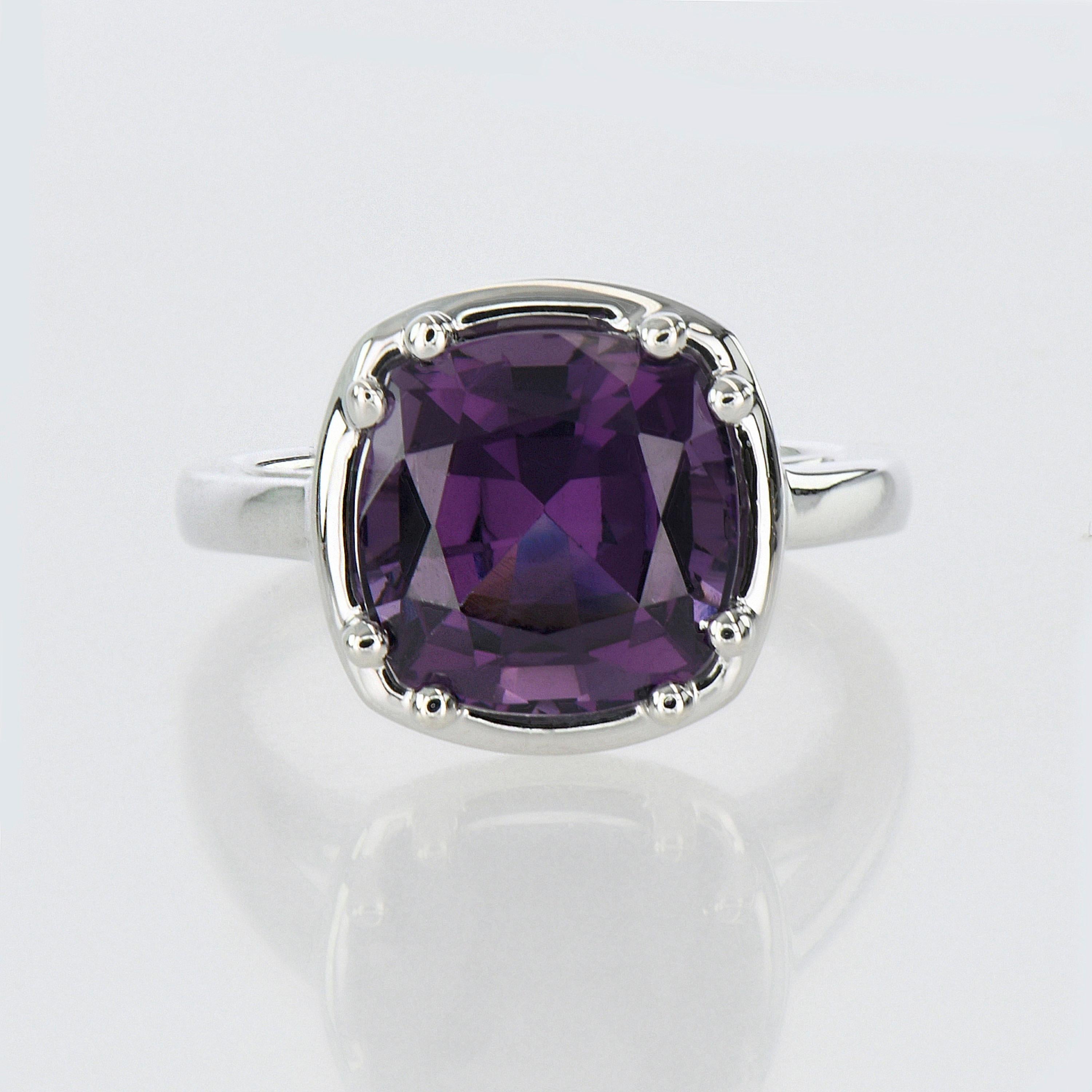 Modern 4.89ct Purple Spinel Ring-Cushion Cut-18KT White Gold-GIA Certified-Rare-Unique For Sale