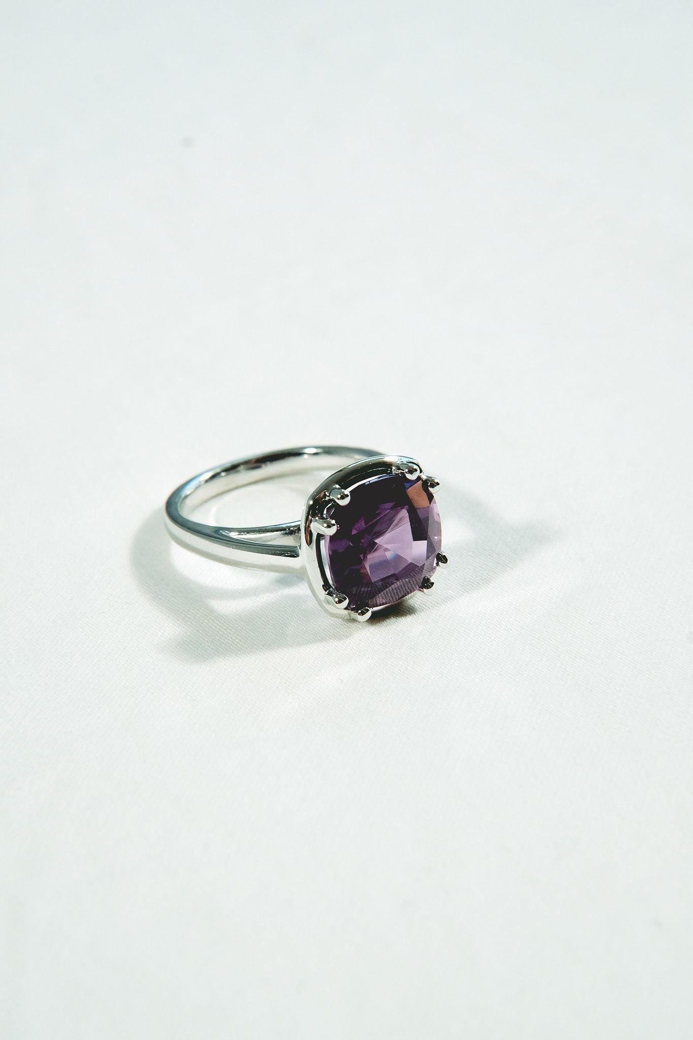 4.89ct Purple Spinel Ring-Cushion Cut-18KT White Gold-GIA Certified-Rare-Unique For Sale 1