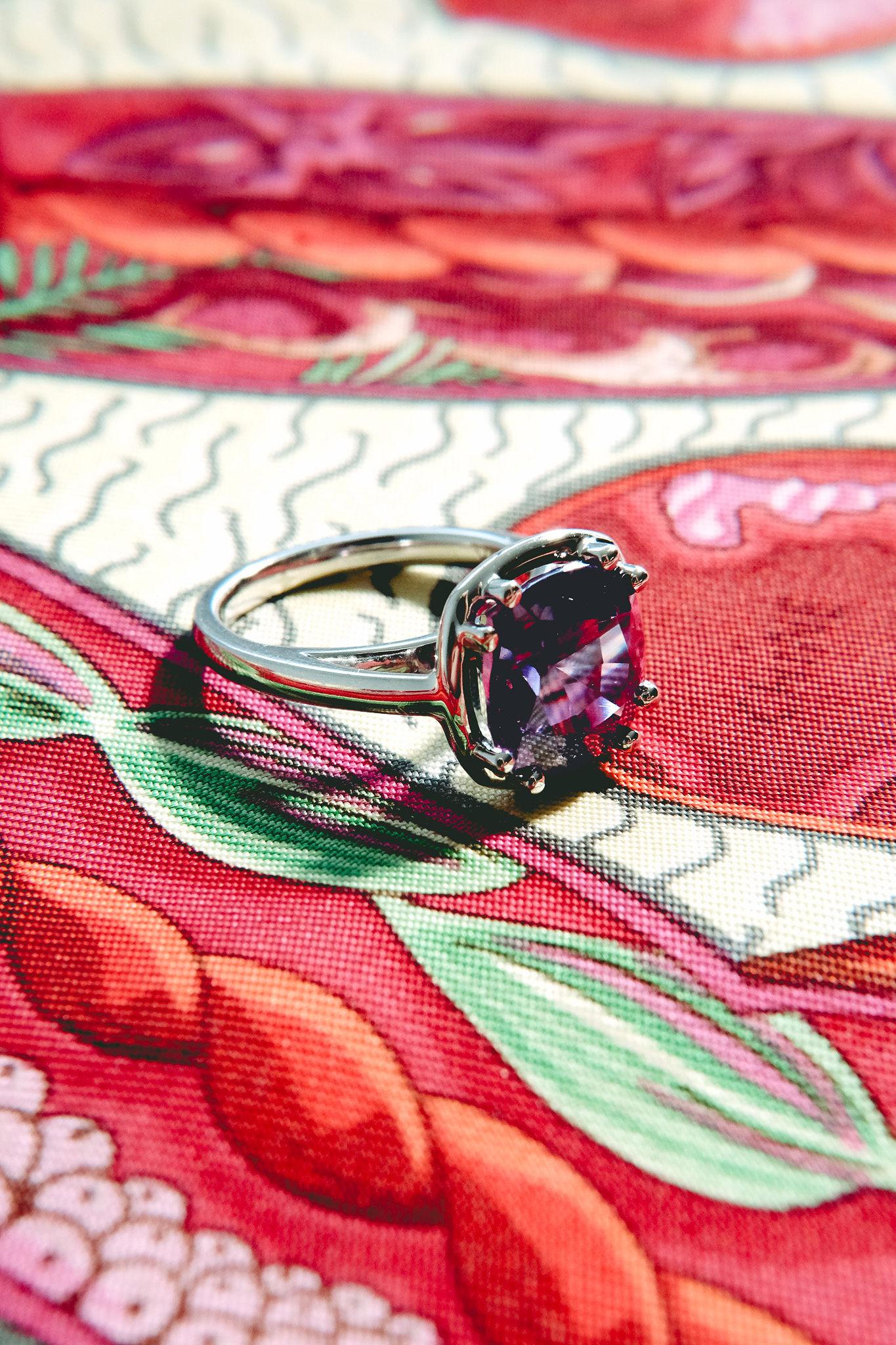 4.89ct Purple Spinel Ring-Cushion Cut-18KT White Gold-GIA Certified-Rare-Unique For Sale 2