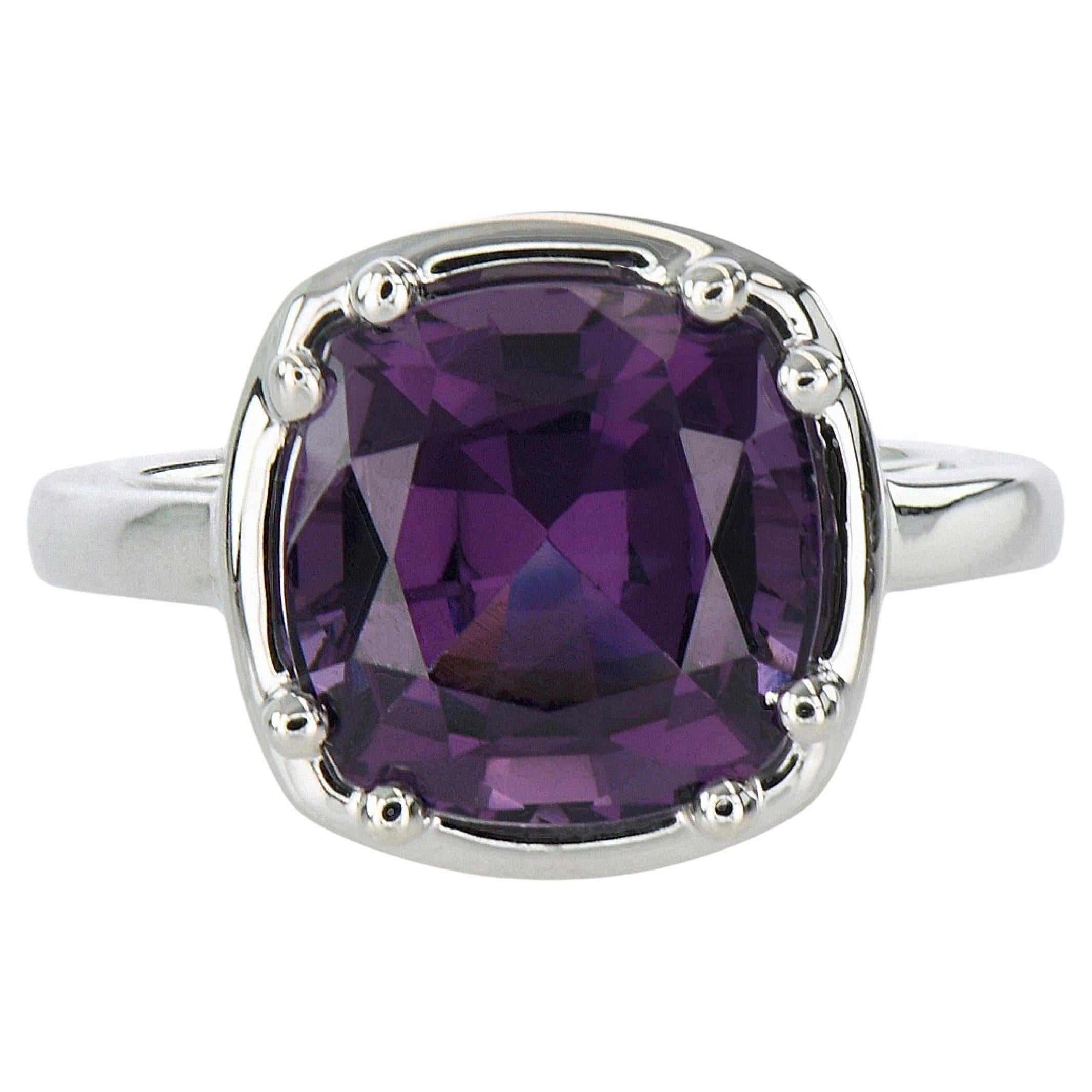 4.89ct Purple Spinel Ring-Cushion Cut-18KT White Gold-GIA Certified-Rare-Unique For Sale