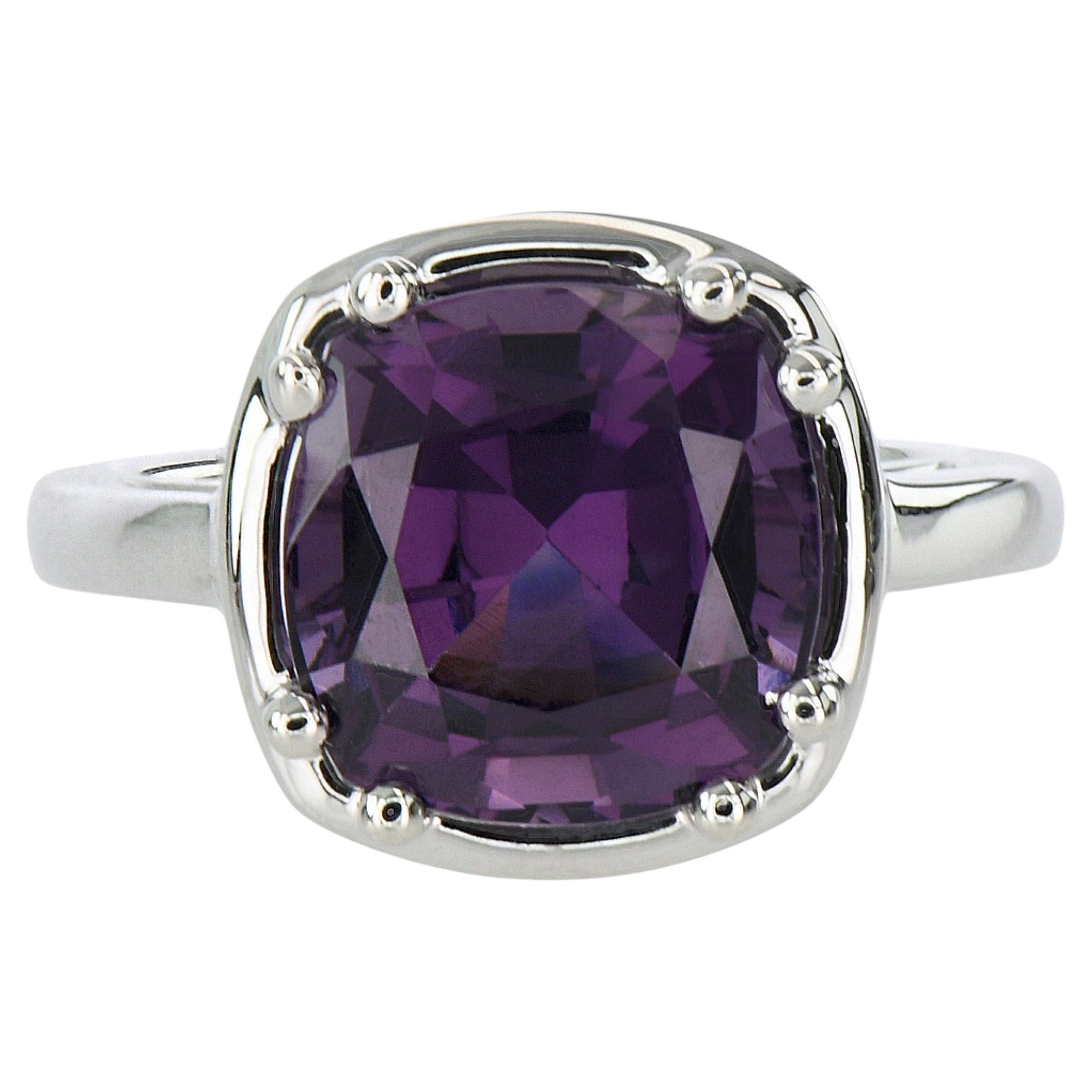 4.89ct Purple Spinel Ring-Cushion Cut-18KT White Gold-GIA Certified-Rare-Unique