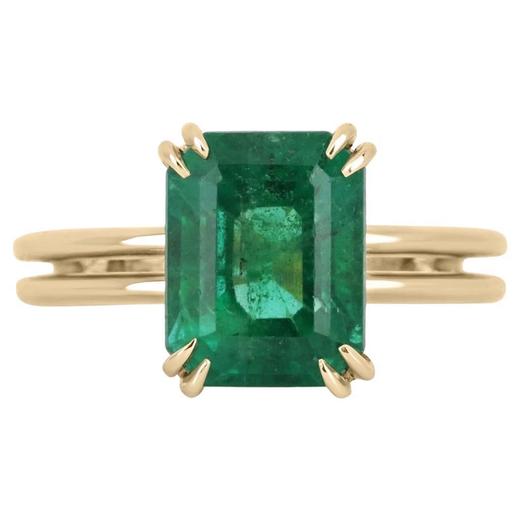 4.89cts 18K Natural Emerald-Emerald Cut 4-Prong Natural Emerald Solitaire Ring For Sale