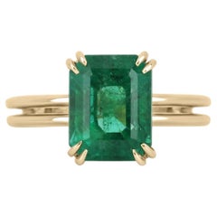 Anillo solitario de esmeralda natural de 4 puntas y corte esmeralda natural de 18 quilates y 4,89cts